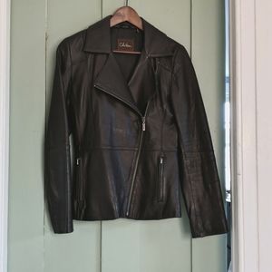 Cole haan black leather asymmetric zip moto jacket szS
